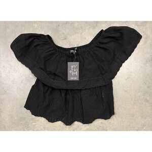 NWT Mac And Me Black Ruffled Off The Shoulder Eyelet Blouse Top Womens Medium